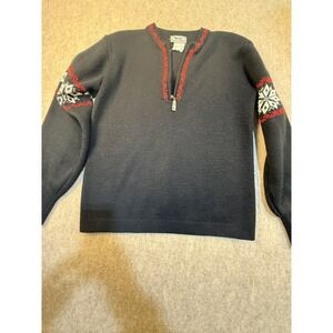 Meister Vintage Quarter Zip Wool Blend Ski Sweater Nordic Snowflake Black Red